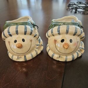 Striped Snowman Holiday Candle Holders